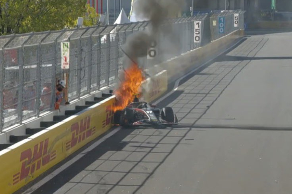 Premier gros crash à Madrid, la F2 d’Inthraphuvasak en feu