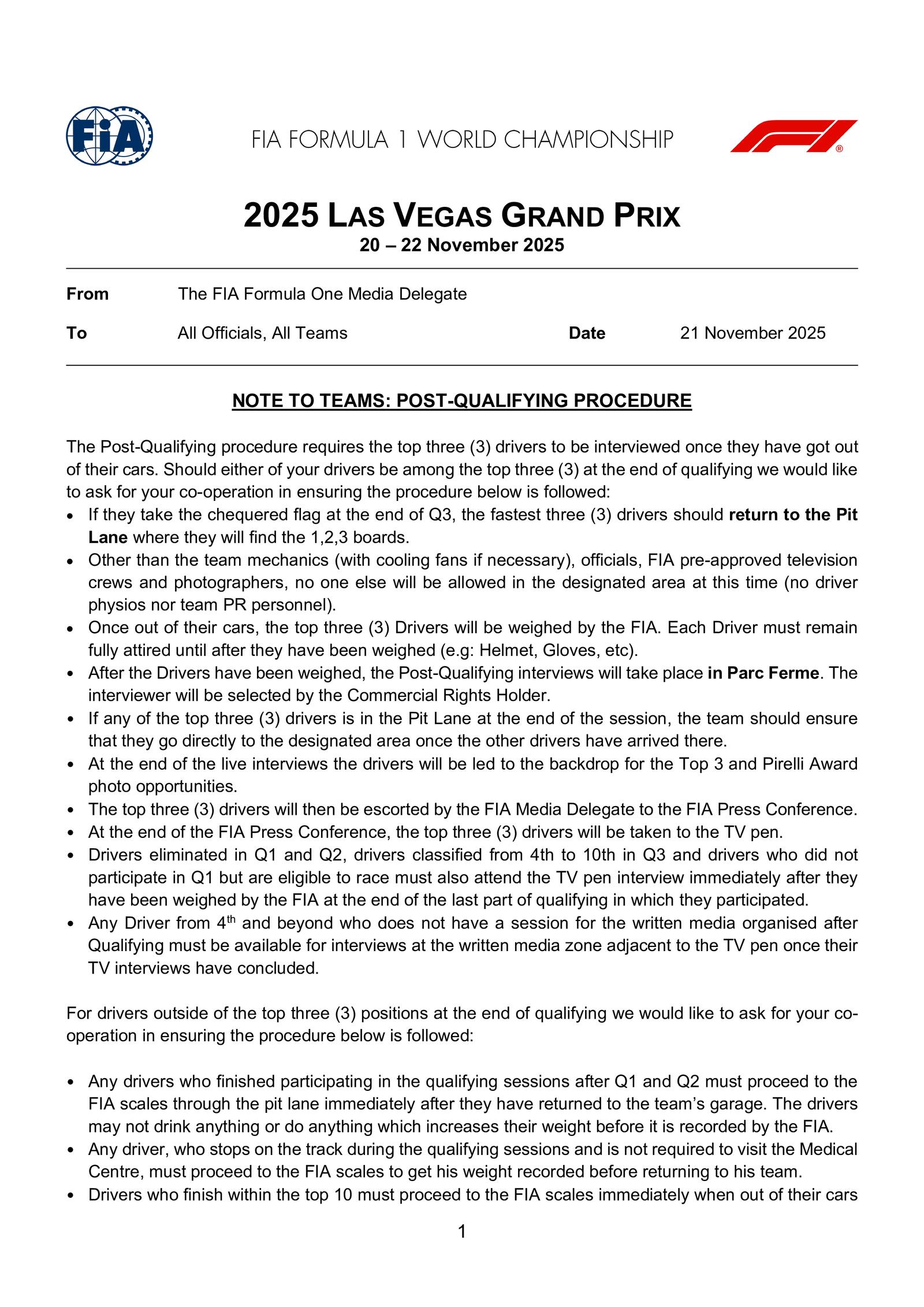Communiqués FIA