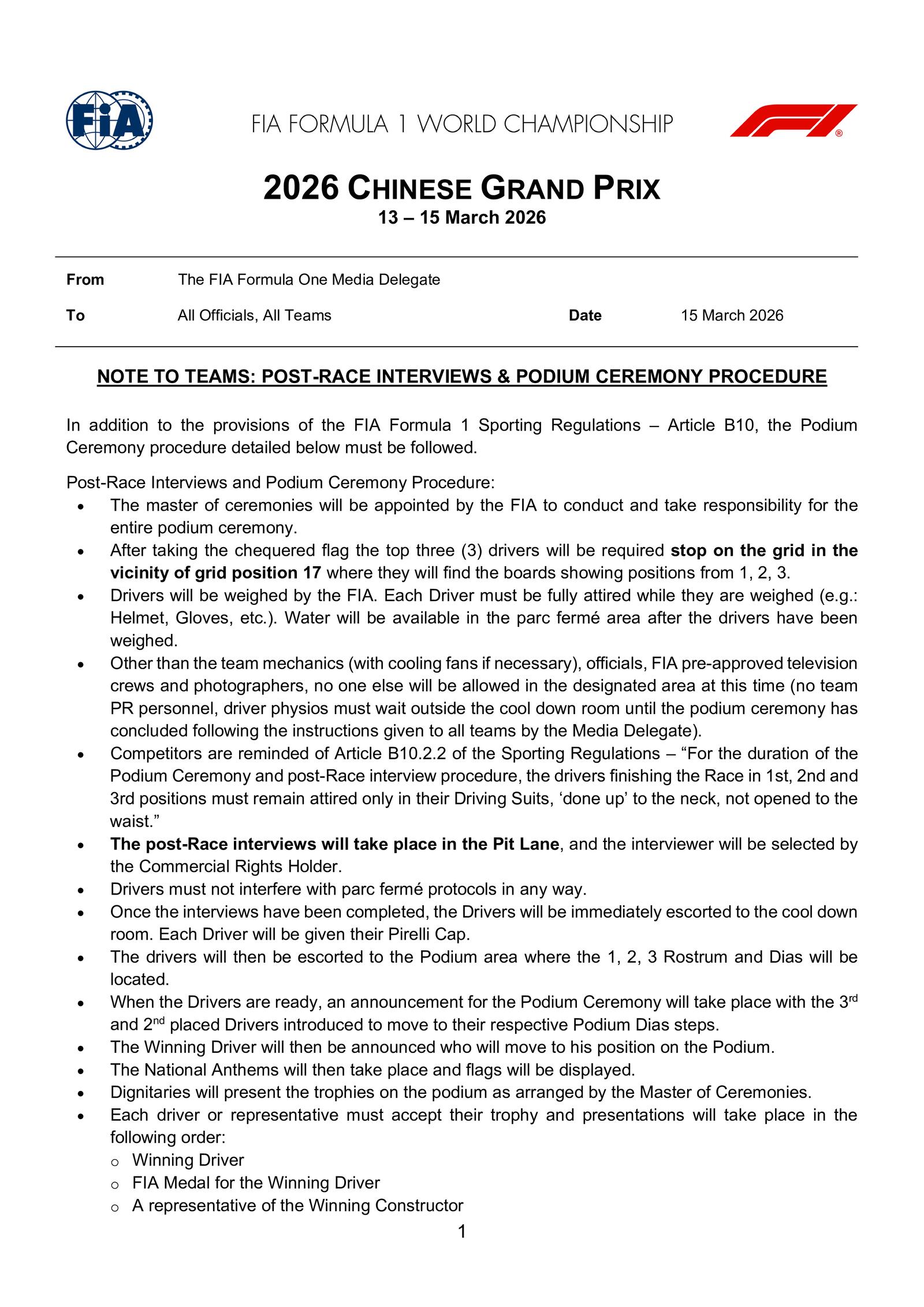 Communiqués FIA