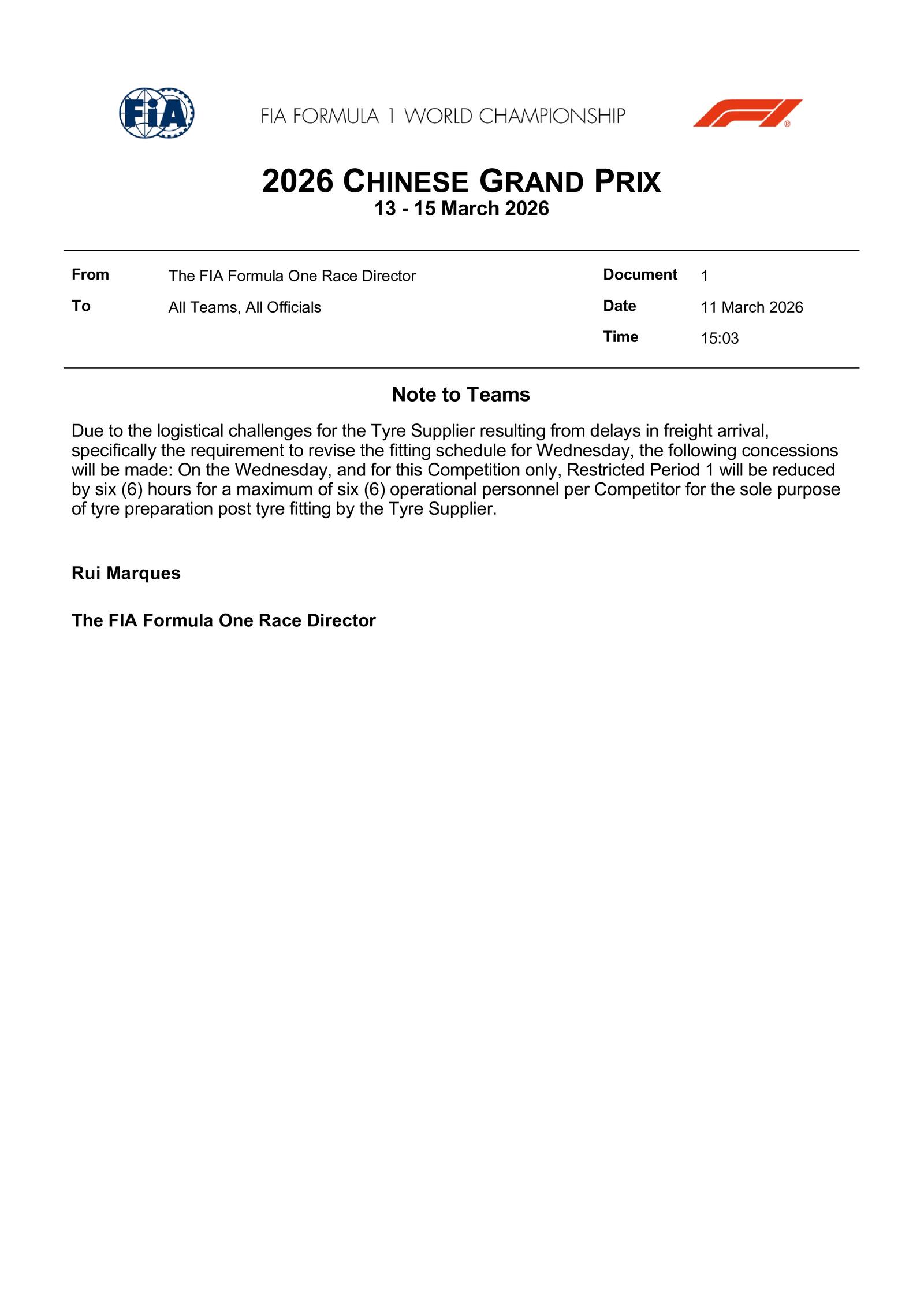 Communiqués FIA